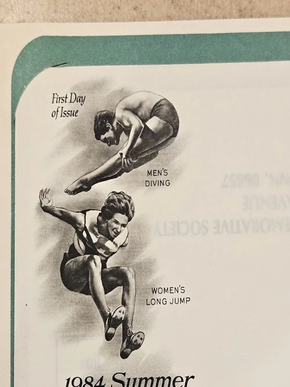 COLLECTIBLE USPS 1ST DAY ISSUE 1984 SUMMER OLYMPIC GAMES LONG JUMP DIVING STAMP